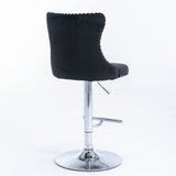 NNEDSZ 4x Height Adjustable Swivel Bar Stool Velvet Studs Barstool with Footrest and Chromed Base- Black
