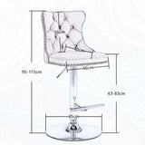NNEDSZ 4x Height Adjustable Swivel Bar Stool Velvet Studs Barstool with Footrest and Chromed Base- Black