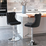 NNEDSZ 4x Height Adjustable Swivel Bar Stool Velvet Studs Barstool with Footrest and Chromed Base- Black