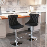 NNEDSZ 4x Height Adjustable Swivel Bar Stool Velvet Studs Barstool with Footrest and Chromed Base- Black