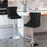 NNEDSZ 4x Height Adjustable Swivel Bar Stool Velvet Studs Barstool with Footrest and Chromed Base- Black