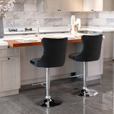 NNEDSZ 4x Height Adjustable Swivel Bar Stool Velvet Studs Barstool with Footrest and Chromed Base- Black