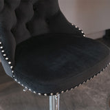 NNEDSZ 4x Height Adjustable Swivel Bar Stool Velvet Studs Barstool with Footrest and Chromed Base- Black