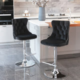 NNEDSZ 2x Height Adjustable Swivel Bar Stool Velvet Studs Barstool with Footrest and Chromed Base- Black