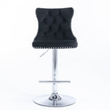 NNEDSZ 2x Height Adjustable Swivel Bar Stool Velvet Studs Barstool with Footrest and Chromed Base- Black