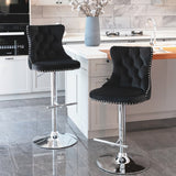 NNEDSZ 2x Height Adjustable Swivel Bar Stool Velvet Studs Barstool with Footrest and Chromed Base- Black