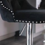 NNEDSZ 2x Height Adjustable Swivel Bar Stool Velvet Studs Barstool with Footrest and Chromed Base- Black