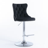 NNEDSZ 2x Height Adjustable Swivel Bar Stool Velvet Studs Barstool with Footrest and Chromed Base- Black