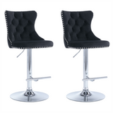 NNEDSZ 2x Height Adjustable Swivel Bar Stool Velvet Studs Barstool with Footrest and Chromed Base- Black