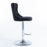 NNEDSZ 2x Height Adjustable Swivel Bar Stool Velvet Studs Barstool with Footrest and Chromed Base- Black