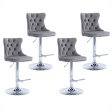 NNEDSZ 4x Height Adjustable Swivel Bar Stool Velvet Stud Barstool with Footrest and Chromed Base- Gray