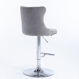NNEDSZ 4x Height Adjustable Swivel Bar Stool Velvet Stud Barstool with Footrest and Chromed Base- Gray