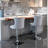 NNEDSZ 2x Height Adjustable Swivel Bar Stool Velvet Stud Barstool with Footrest and Chromed Base- Gray