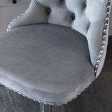 NNEDSZ 2x Height Adjustable Swivel Bar Stool Velvet Stud Barstool with Footrest and Chromed Base- Gray