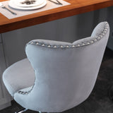 NNEDSZ 2x Height Adjustable Swivel Bar Stool Velvet Stud Barstool with Footrest and Chromed Base- Gray