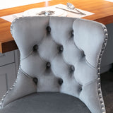 NNEDSZ 2x Height Adjustable Swivel Bar Stool Velvet Stud Barstool with Footrest and Chromed Base- Gray
