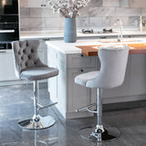 NNEDSZ 2x Height Adjustable Swivel Bar Stool Velvet Stud Barstool with Footrest and Chromed Base- Gray