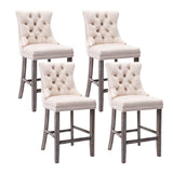 NNEDSZ 4X Velvet Bar Stools with Studs Trim Wooden Legs Tufted Dining Chairs Kitchen