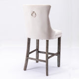 NNEDSZ 4X Velvet Bar Stools with Studs Trim Wooden Legs Tufted Dining Chairs Kitchen