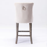 NNEDSZ 2X Velvet Bar Stools with Studs Trim Wooden Legs Tufted Dining Chairs Kitchen