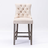 NNEDSZ 2X Velvet Bar Stools with Studs Trim Wooden Legs Tufted Dining Chairs Kitchen