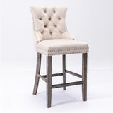 NNEDSZ 2X Velvet Bar Stools with Studs Trim Wooden Legs Tufted Dining Chairs Kitchen