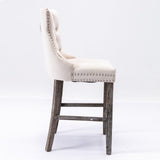 NNEDSZ 2X Velvet Bar Stools with Studs Trim Wooden Legs Tufted Dining Chairs Kitchen