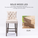 NNEDSZ 2X Velvet Bar Stools with Studs Trim Wooden Legs Tufted Dining Chairs Kitchen