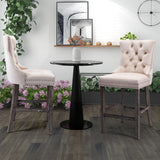 NNEDSZ 2X Velvet Bar Stools with Studs Trim Wooden Legs Tufted Dining Chairs Kitchen