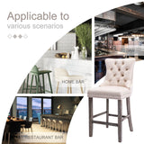NNEDSZ 2X Velvet Bar Stools with Studs Trim Wooden Legs Tufted Dining Chairs Kitchen