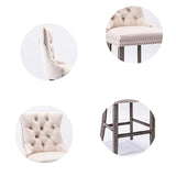 NNEDSZ 2X Velvet Bar Stools with Studs Trim Wooden Legs Tufted Dining Chairs Kitchen