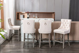 NNEDSZ 2X Velvet Bar Stools with Studs Trim Wooden Legs Tufted Dining Chairs Kitchen