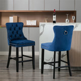 NNEDSZ 4X Velvet Bar Stools with Studs Trim Wooden Legs Tufted Dining Chairs Kitchen