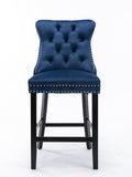 NNEDSZ 4X Velvet Bar Stools with Studs Trim Wooden Legs Tufted Dining Chairs Kitchen