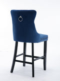 NNEDSZ 4X Velvet Bar Stools with Studs Trim Wooden Legs Tufted Dining Chairs Kitchen