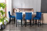 NNEDSZ 4X Velvet Bar Stools with Studs Trim Wooden Legs Tufted Dining Chairs Kitchen