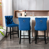 NNEDSZ 4X Velvet Bar Stools with Studs Trim Wooden Legs Tufted Dining Chairs Kitchen