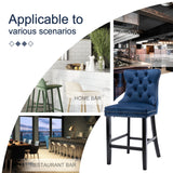 NNEDSZ 4X Velvet Bar Stools with Studs Trim Wooden Legs Tufted Dining Chairs Kitchen