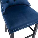 NNEDSZ 4X Velvet Bar Stools with Studs Trim Wooden Legs Tufted Dining Chairs Kitchen