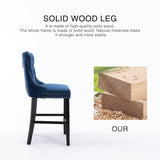 NNEDSZ 4X Velvet Bar Stools with Studs Trim Wooden Legs Tufted Dining Chairs Kitchen