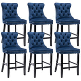 NNEDSZ 6X Velvet Bar Stools with Studs Trim Wooden Legs Tufted Dining Chairs Kitchen