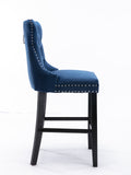 NNEDSZ 2X Velvet Bar Stools with Studs Trim Wooden Legs Tufted Dining Chairs Kitchen