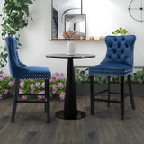 NNEDSZ 2X Velvet Bar Stools with Studs Trim Wooden Legs Tufted Dining Chairs Kitchen