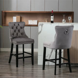 NNEDSZ 4X Velvet Bar Stools with Studs Trim Wooden Legs Tufted Dining Chairs Kitchen