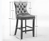 NNEDSZ 4X Velvet Bar Stools with Studs Trim Wooden Legs Tufted Dining Chairs Kitchen
