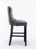 NNEDSZ 2X Velvet Bar Stools with Studs Trim Wooden Legs Tufted Dining Chairs Kitchen