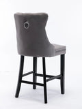 NNEDSZ 2X Velvet Bar Stools with Studs Trim Wooden Legs Tufted Dining Chairs Kitchen