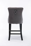 NNEDSZ 2X Velvet Bar Stools with Studs Trim Wooden Legs Tufted Dining Chairs Kitchen