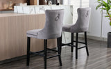 NNEDSZ 2X Velvet Bar Stools with Studs Trim Wooden Legs Tufted Dining Chairs Kitchen