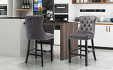NNEDSZ 2X Velvet Bar Stools with Studs Trim Wooden Legs Tufted Dining Chairs Kitchen